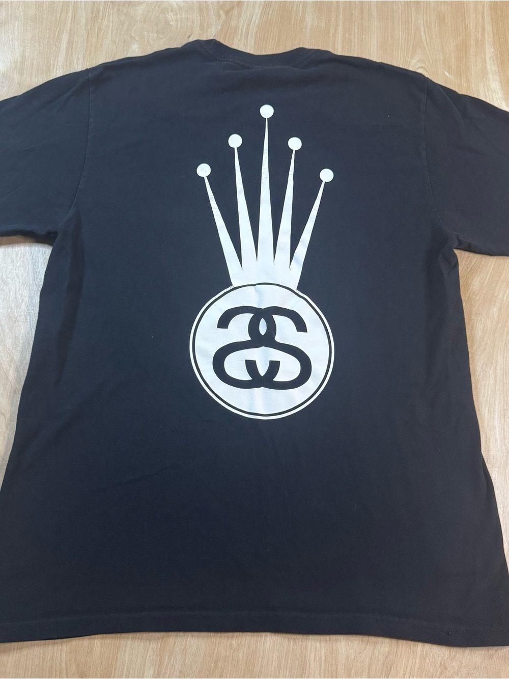 Stussy Mens Black Crown Logo Graphic Print Short Sleeve Crew Neck T-Shirt Medium